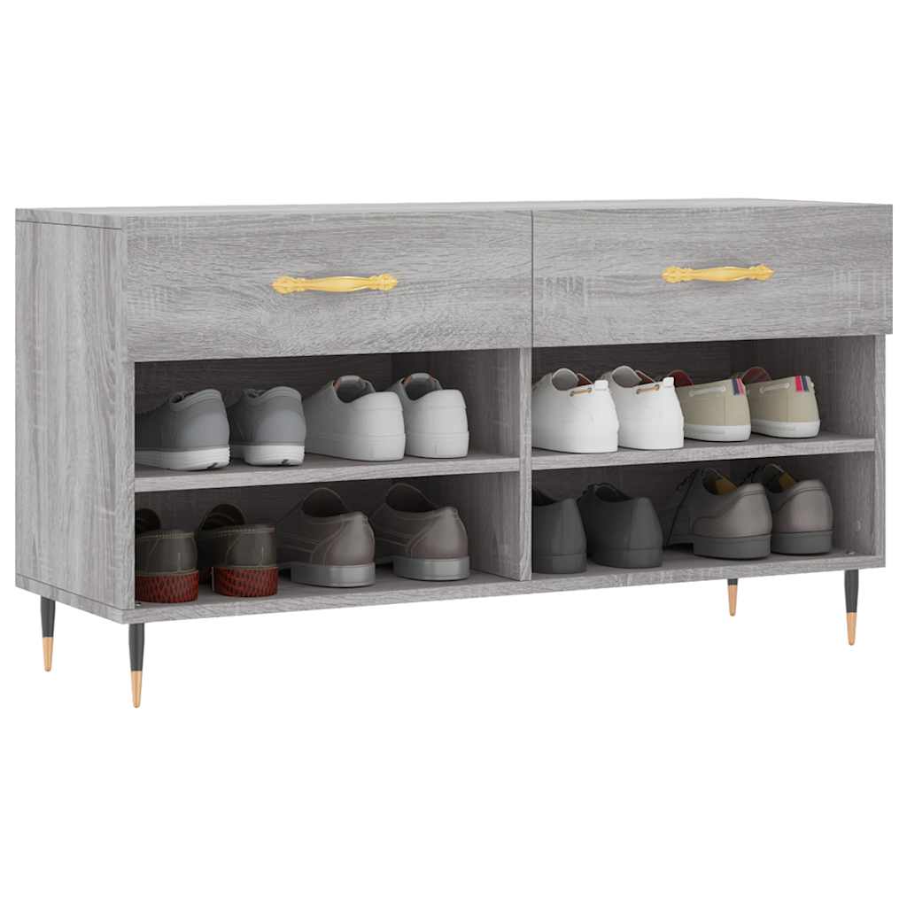 vidaXL Shoe Bench Grey Sonoma 102x35x55 cm Engineered Wood 3