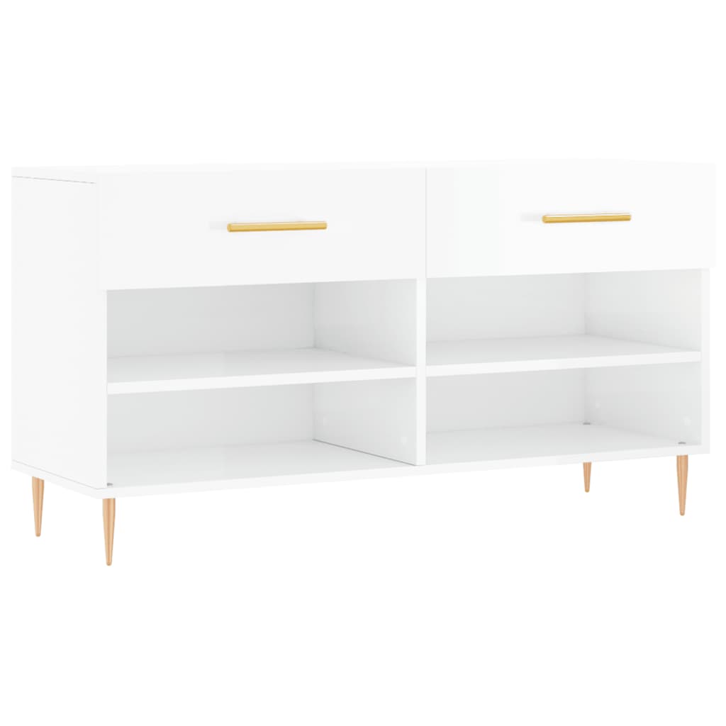 vidaXL Shoe Bench High Gloss White 102x35x55 cm Engineered Wood 2