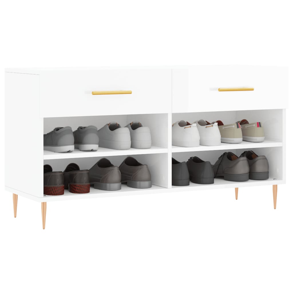 vidaXL Shoe Bench High Gloss White 102x35x55 cm Engineered Wood 3