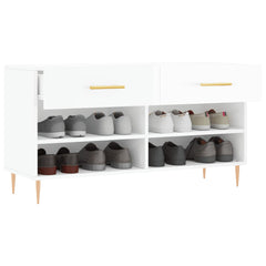 vidaXL Shoe Bench High Gloss White 102x35x55 cm Engineered Wood 4