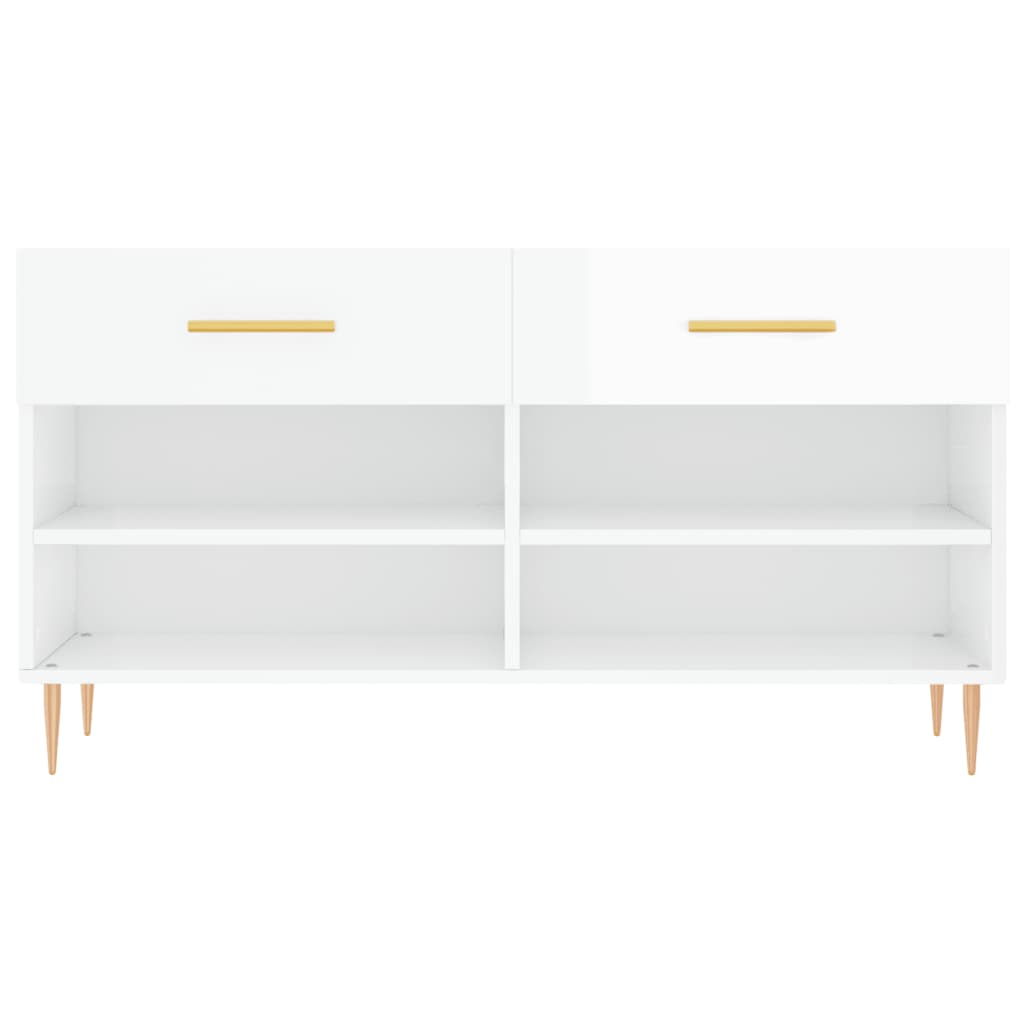 vidaXL Shoe Bench High Gloss White 102x35x55 cm Engineered Wood 6
