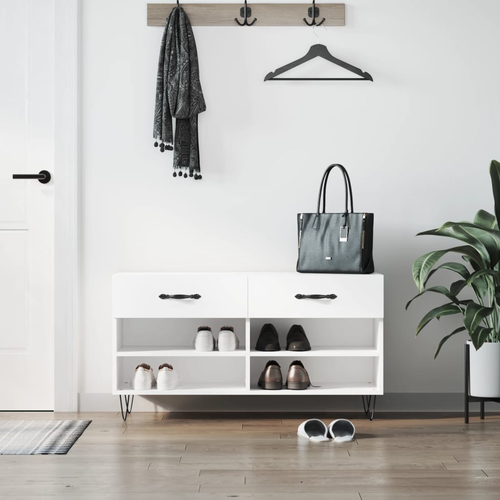 vidaXL Shoe Bench White 102x35x55 cm Engineered Wood 1
