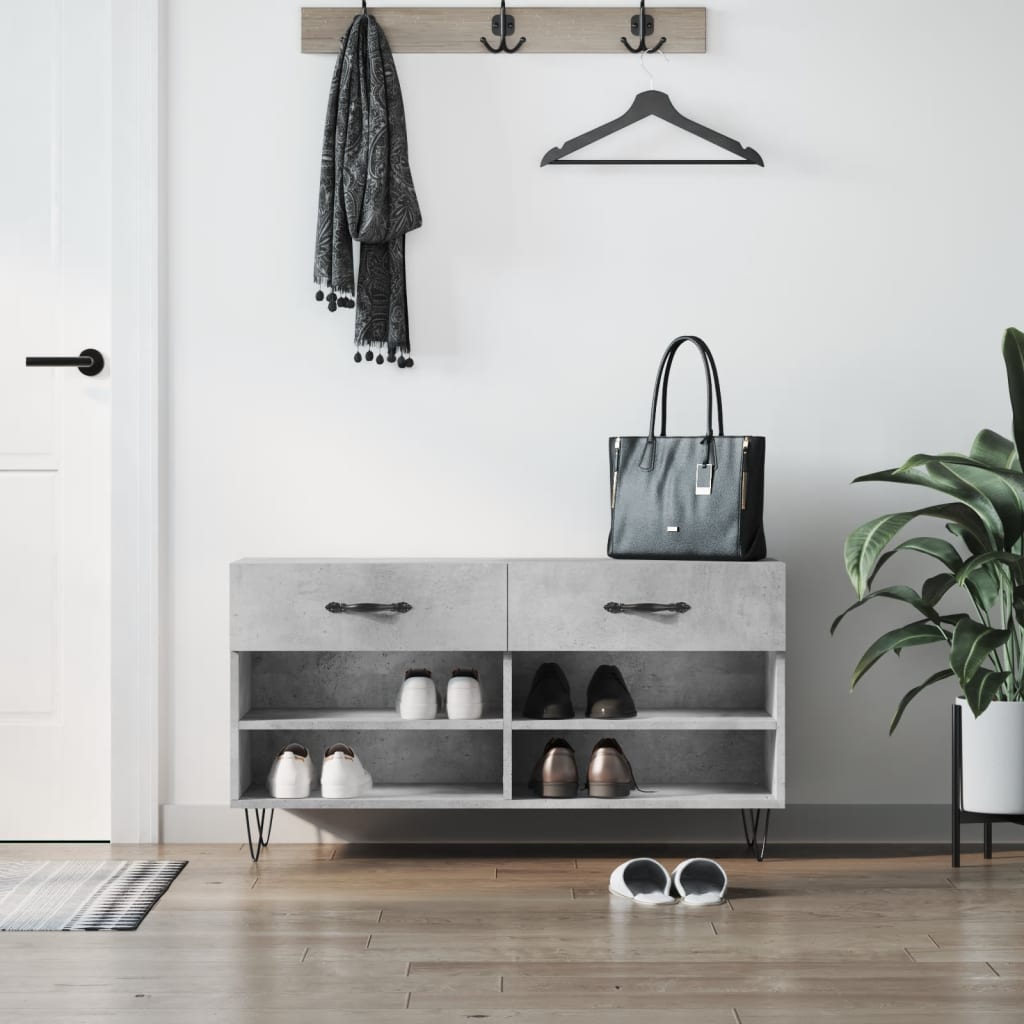 vidaXL Shoe Bench Concrete Grey 102x35x55 cm Engineered Wood 1