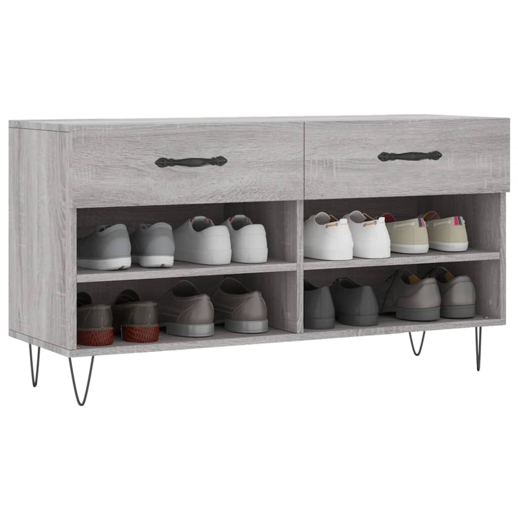 vidaXL Shoe Bench Grey Sonoma 102x35x55 cm Engineered Wood 3