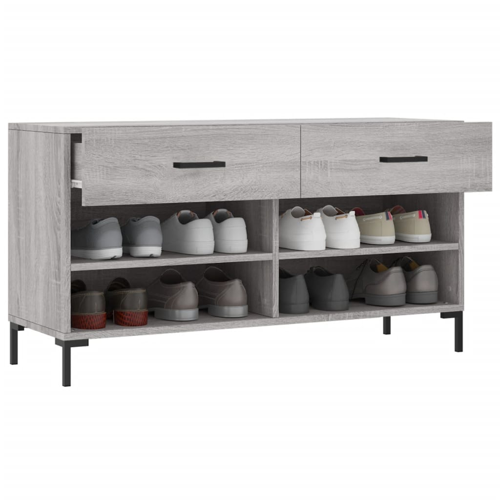 vidaXL Shoe Bench Grey Sonoma 102x35x55 cm Engineered Wood 4