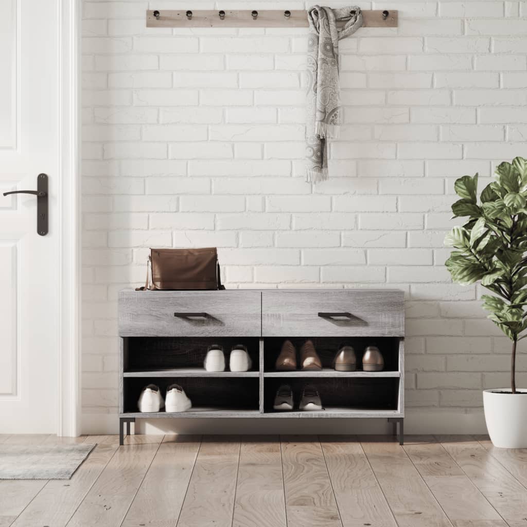vidaXL Shoe Bench Grey Sonoma 102x35x55 cm Engineered Wood 1