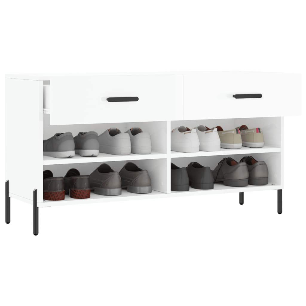 vidaXL Shoe Bench High Gloss White 102x35x55 cm Engineered Wood 4