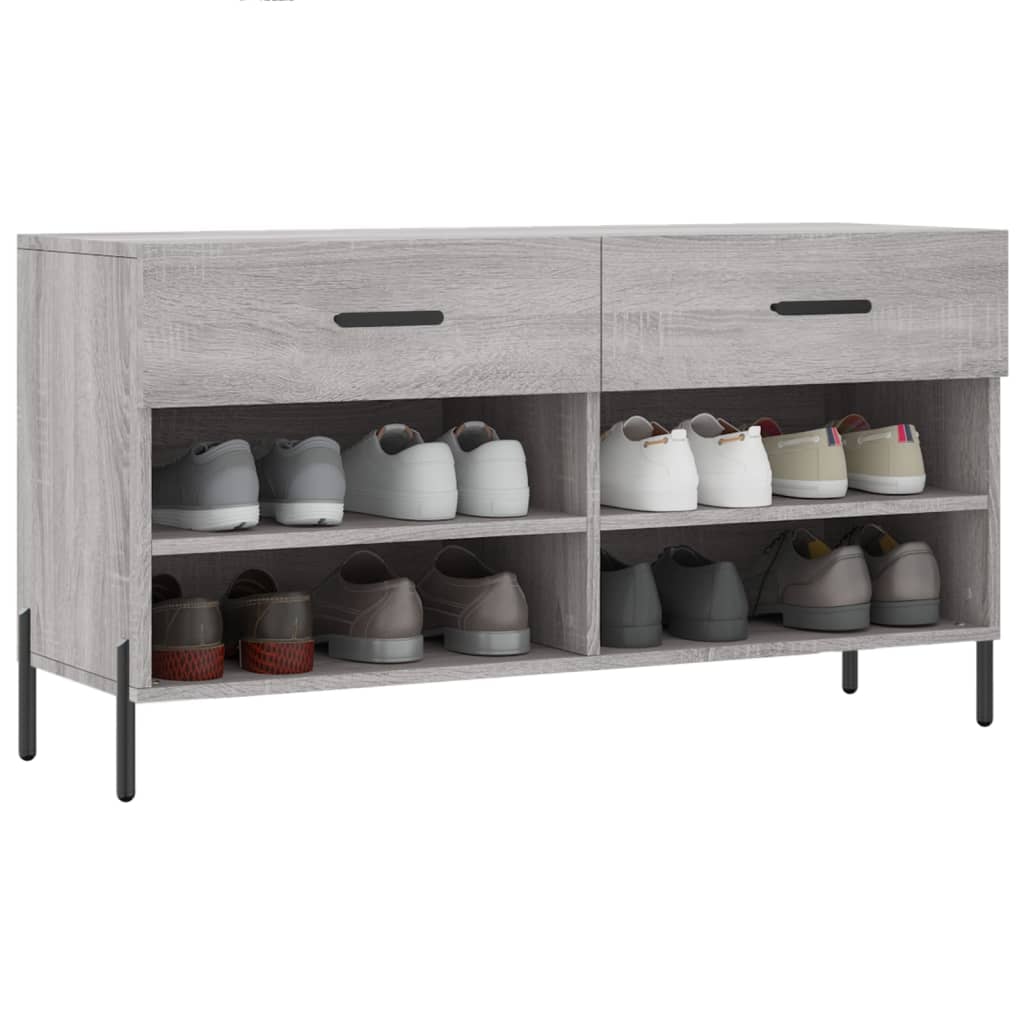 vidaXL Shoe Bench Grey Sonoma 102x35x55 cm Engineered Wood 3
