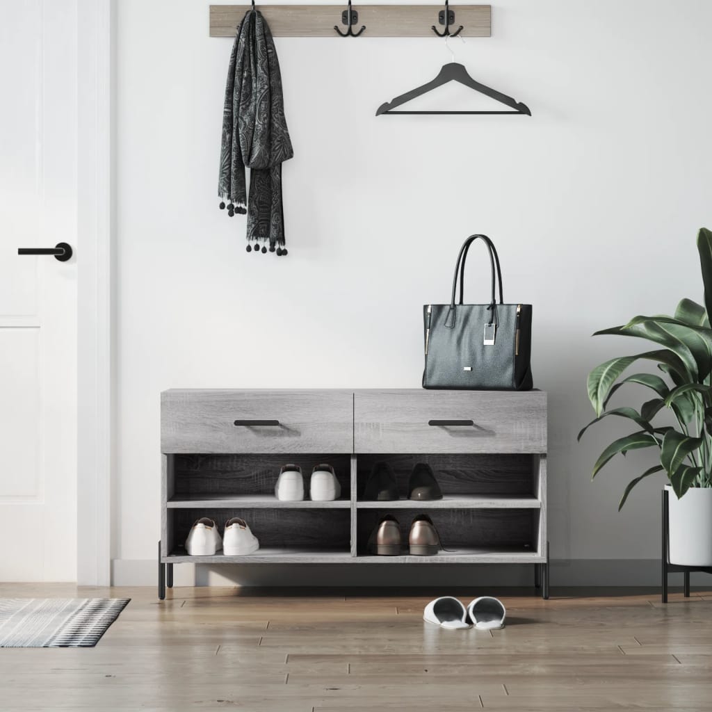 vidaXL Shoe Bench Grey Sonoma 102x35x55 cm Engineered Wood 1