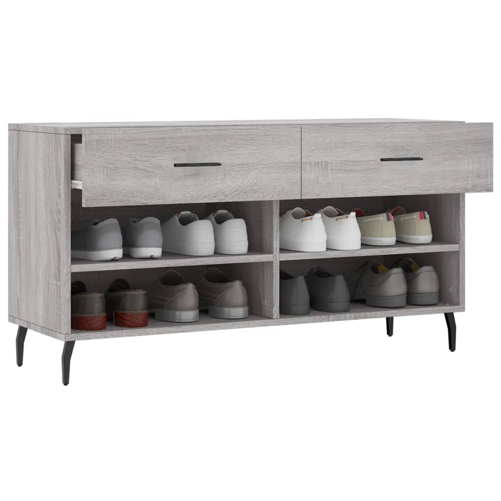 vidaXL Shoe Bench Grey Sonoma 102x35x55 cm Engineered Wood 4