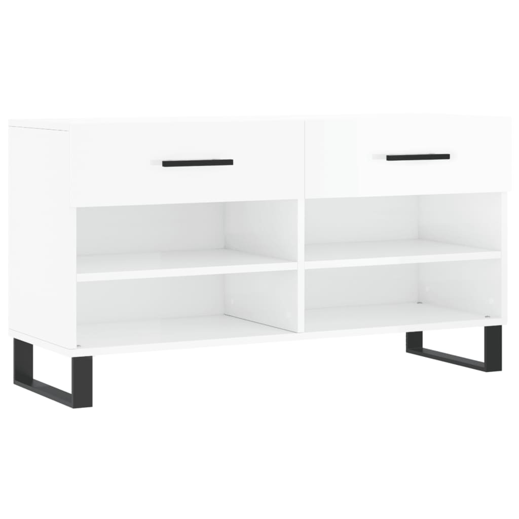 vidaXL Shoe Bench High Gloss White 102x35x55 cm Engineered Wood 2