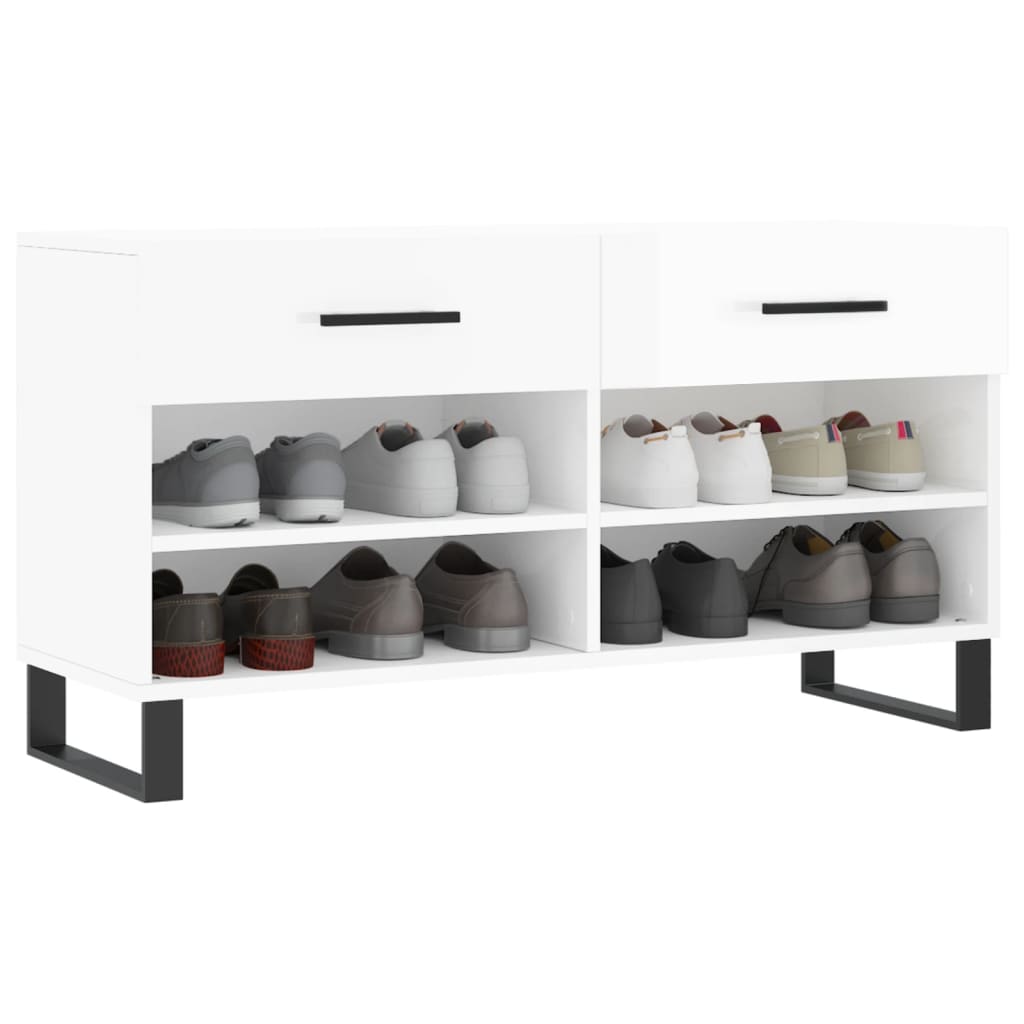 vidaXL Shoe Bench High Gloss White 102x35x55 cm Engineered Wood 3