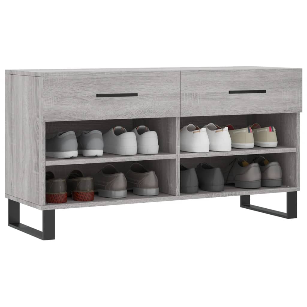 vidaXL Shoe Bench Grey Sonoma 102x35x55 cm Engineered Wood 3