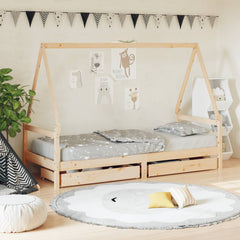 Kids Bed Frame with Drawers Solid Wood Pine Natural 80 cm 200 cm