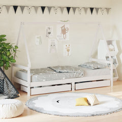 Kids Bed Frame with Drawers Solid Wood Pine White 80 cm 200 cm