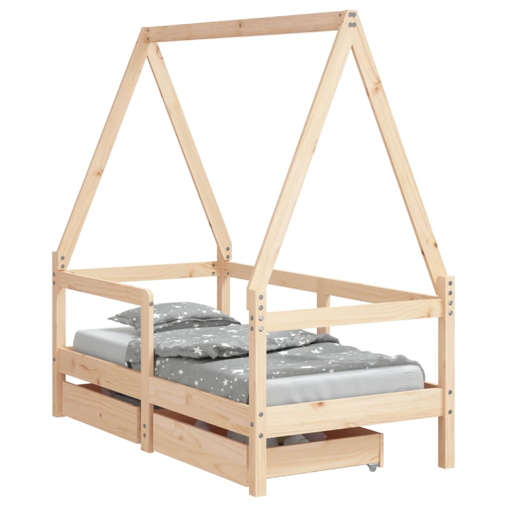 Kids Bed Frame with Drawers Solid Wood Pine Natural 70 cm 140 cm