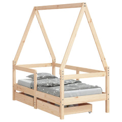 Kids Bed Frame with Drawers Solid Wood Pine Natural 70 cm 140 cm