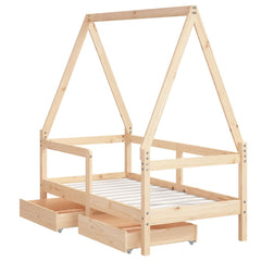 Kids Bed Frame with Drawers Solid Wood Pine Natural 70 cm 140 cm