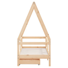 Kids Bed Frame with Drawers Solid Wood Pine Natural 70 cm 140 cm