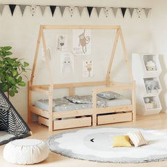 Kids Bed Frame with Drawers Solid Wood Pine Natural 70 cm 140 cm