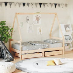 Kids Bed Frame with Drawers Solid Wood Pine Natural 80 cm 160 cm