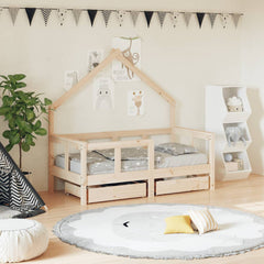 Kids Bed Frame with Drawers Solid Wood Pine Natural 70 cm 140 cm