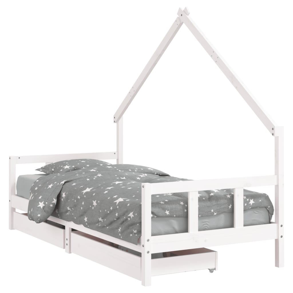 Kids Bed Frame with Drawers Solid Wood Pine White 90 cm 190 cm