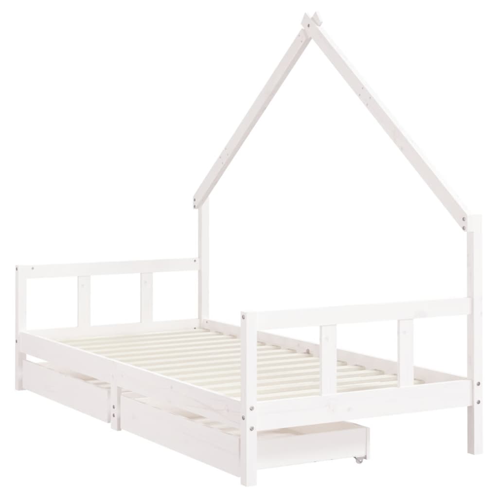 Kids Bed Frame with Drawers Solid Wood Pine White 90 cm 190 cm