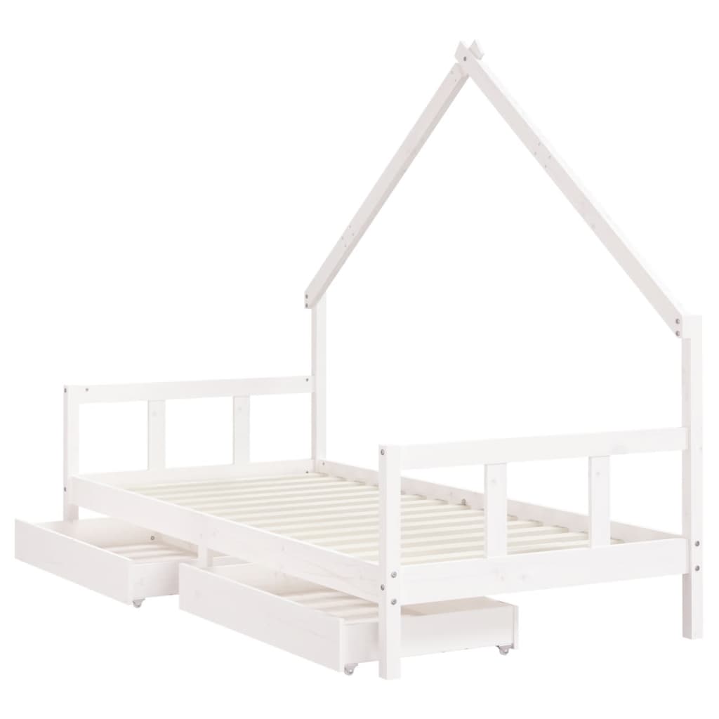 Kids Bed Frame with Drawers Solid Wood Pine White 90 cm 190 cm