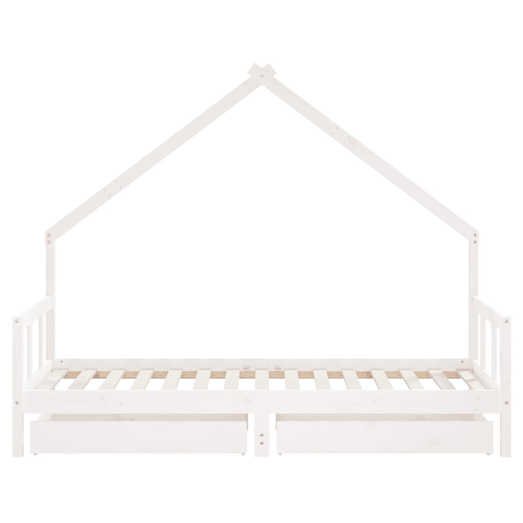 Kids Bed Frame with Drawers Solid Wood Pine White 90 cm 190 cm