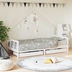Kids Bed Frame with Drawers Solid Wood Pine White 90 cm 190 cm