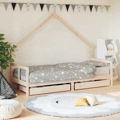 Kids Bed Frame with Drawers Solid Wood Pine Natural 80 cm 200 cm