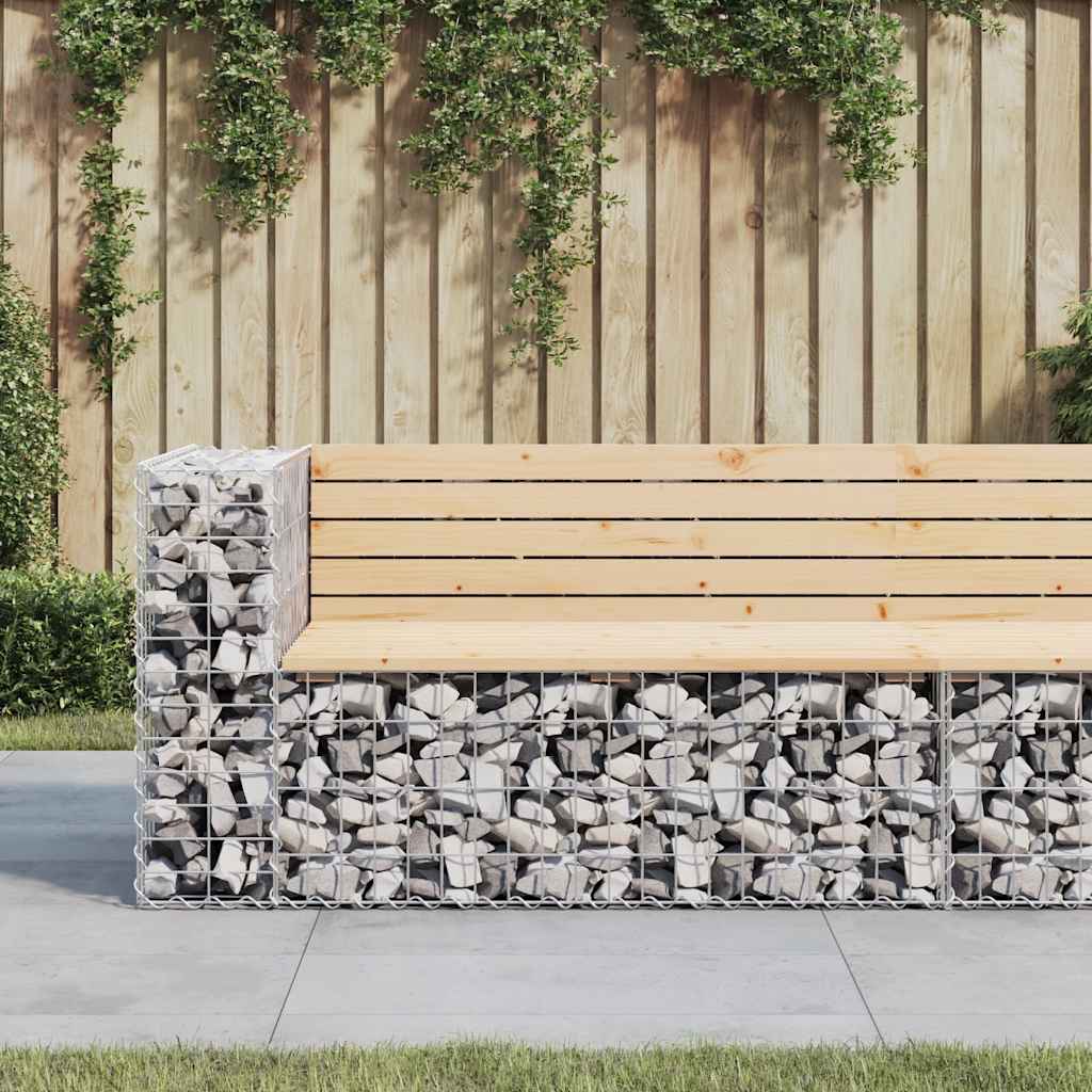 Garden Bench Gabion Design Solid Wood Pine in Natural Pine