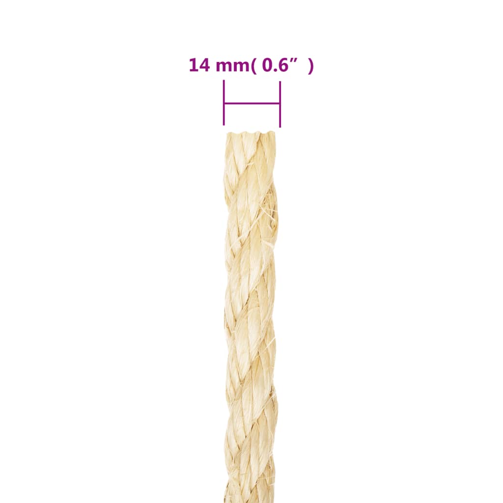 vidaXL Rope 100% Sisal 14 mm 25 m 4