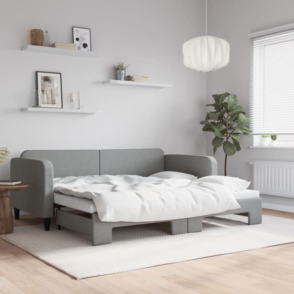 Daybed 90x190 cm Fabric Light grey With trundle