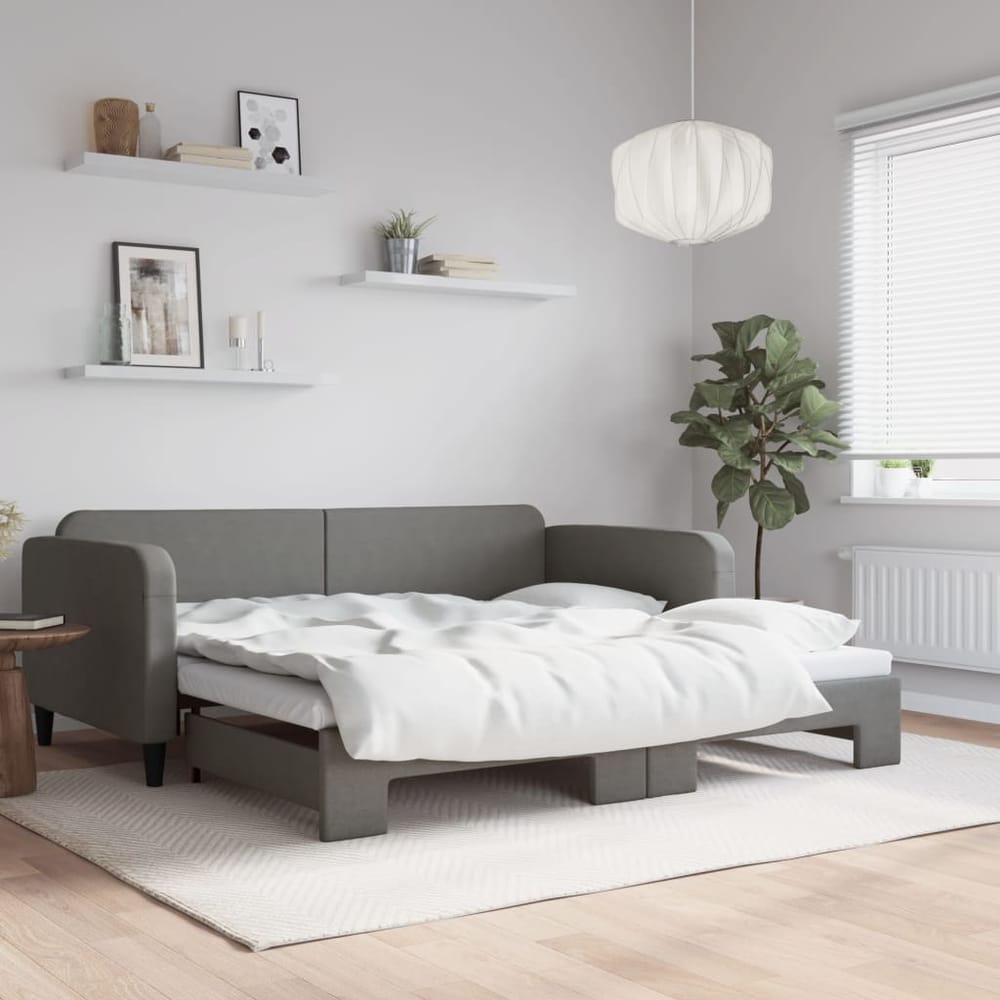 Daybed 90x190 cm Fabric Dark grey With trundle