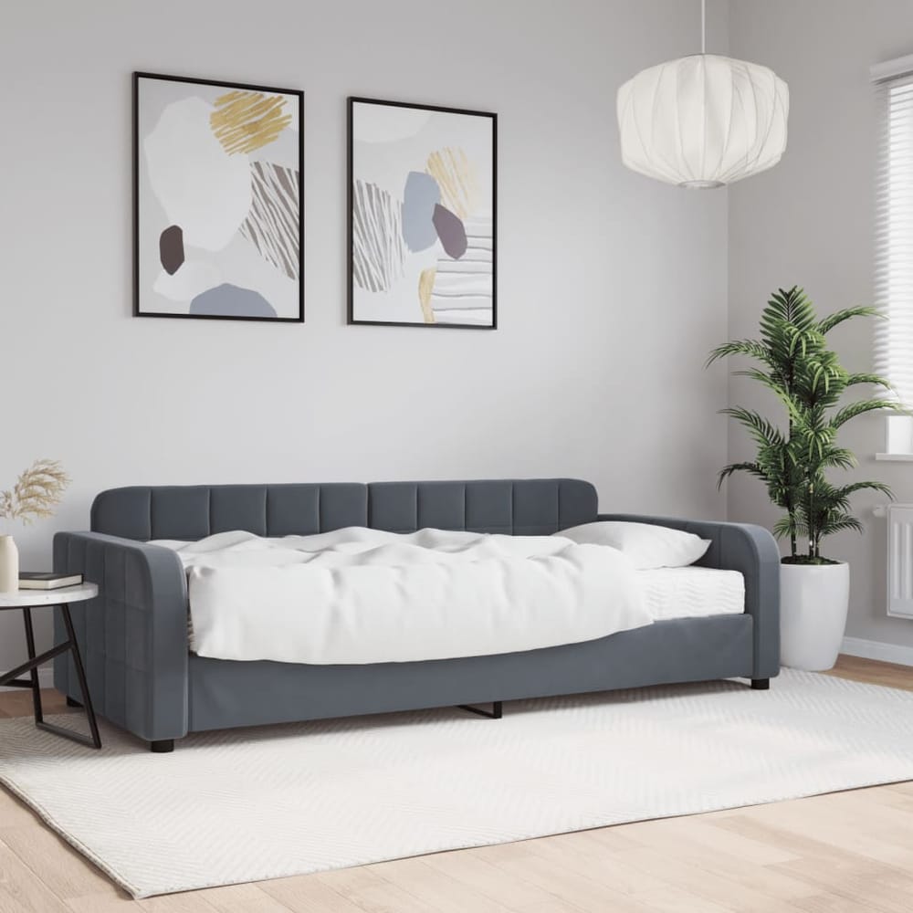 Daybed 90x190 cm Velvet Dark grey With mattress
