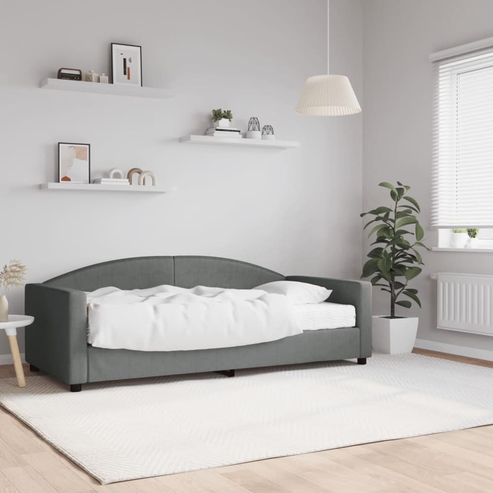Day Bed 90x190 cm Fabric Dark grey With mattress