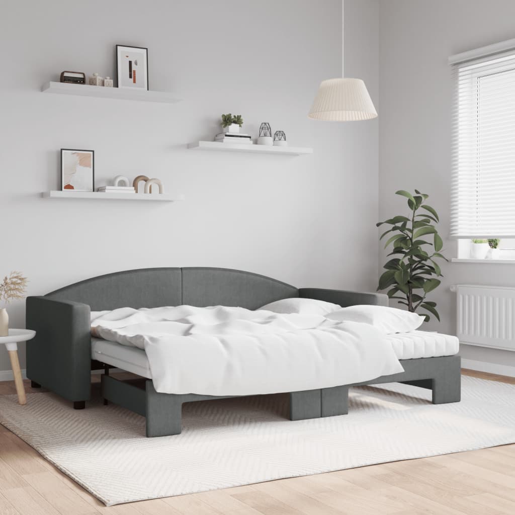 Day Bed 90x190 cm Fabric Dark grey With trundle & mattress