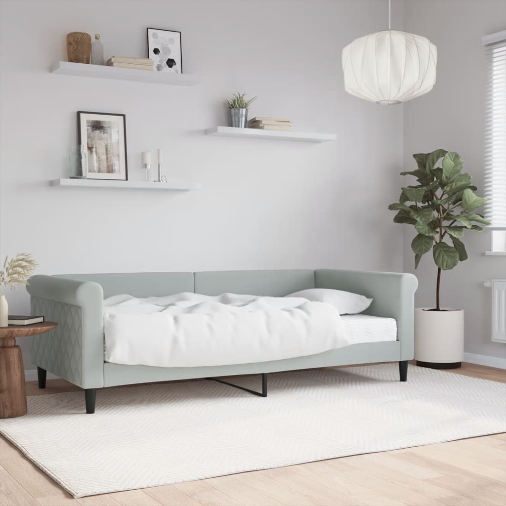 Day Bed 90x190 cm Velvet Light grey With mattress