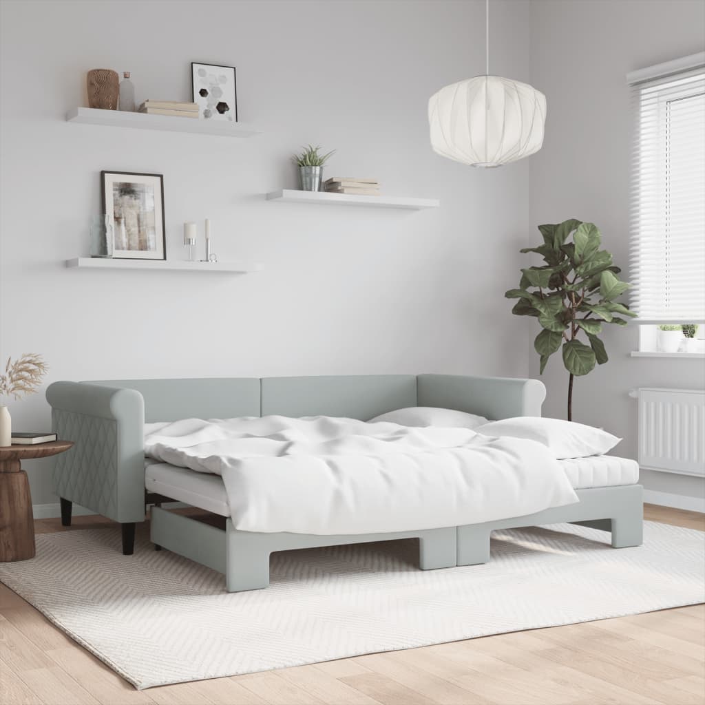 Day Bed 90x190 cm Velvet Light grey With trundle & mattress