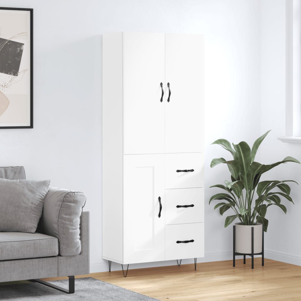 Highboard 69.5x34x180 cm Engineered Wood 1 Wood Door 3 Drawers White