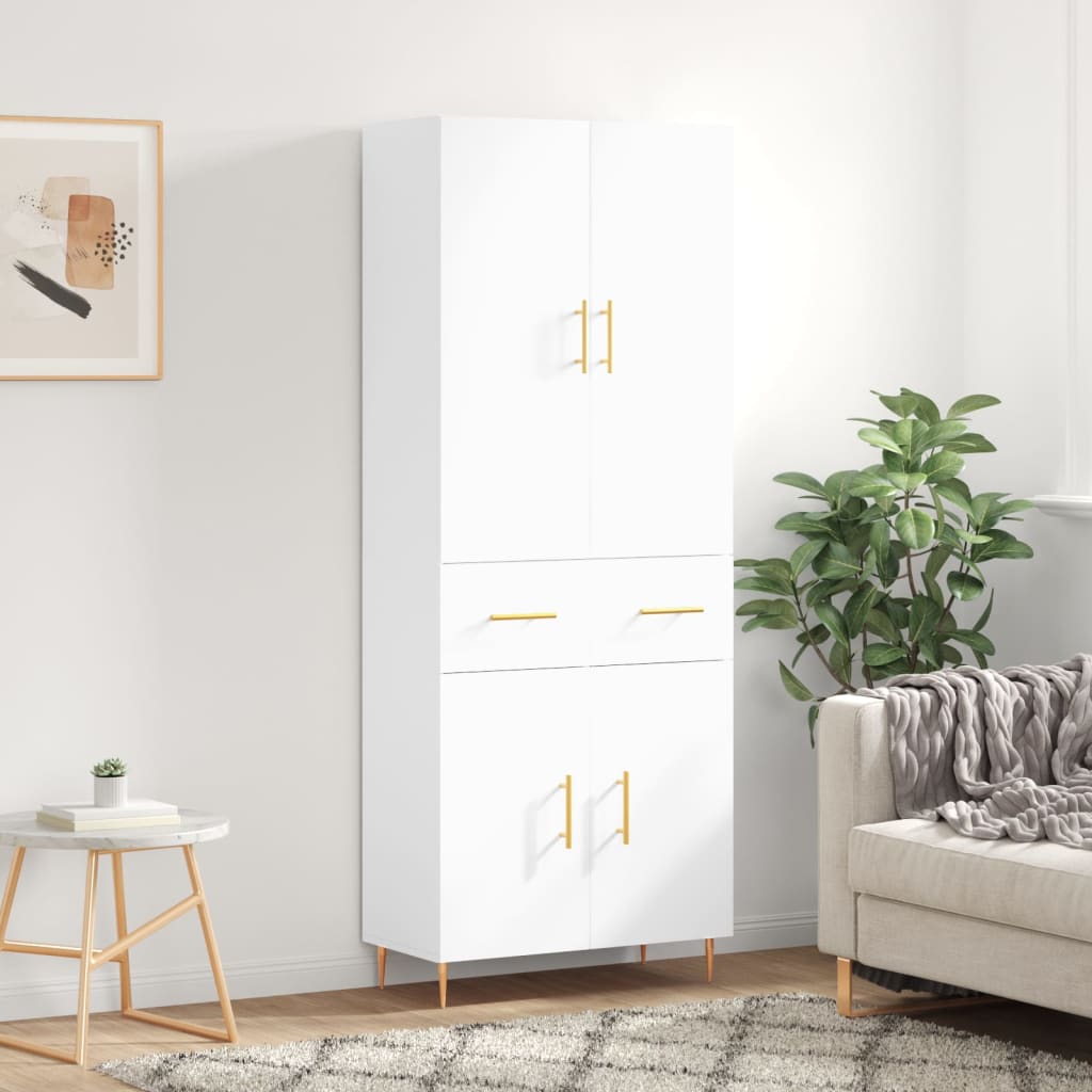 Highboard 69.5x34x180 cm Engineered Wood 2 Doors 2 Drawers White