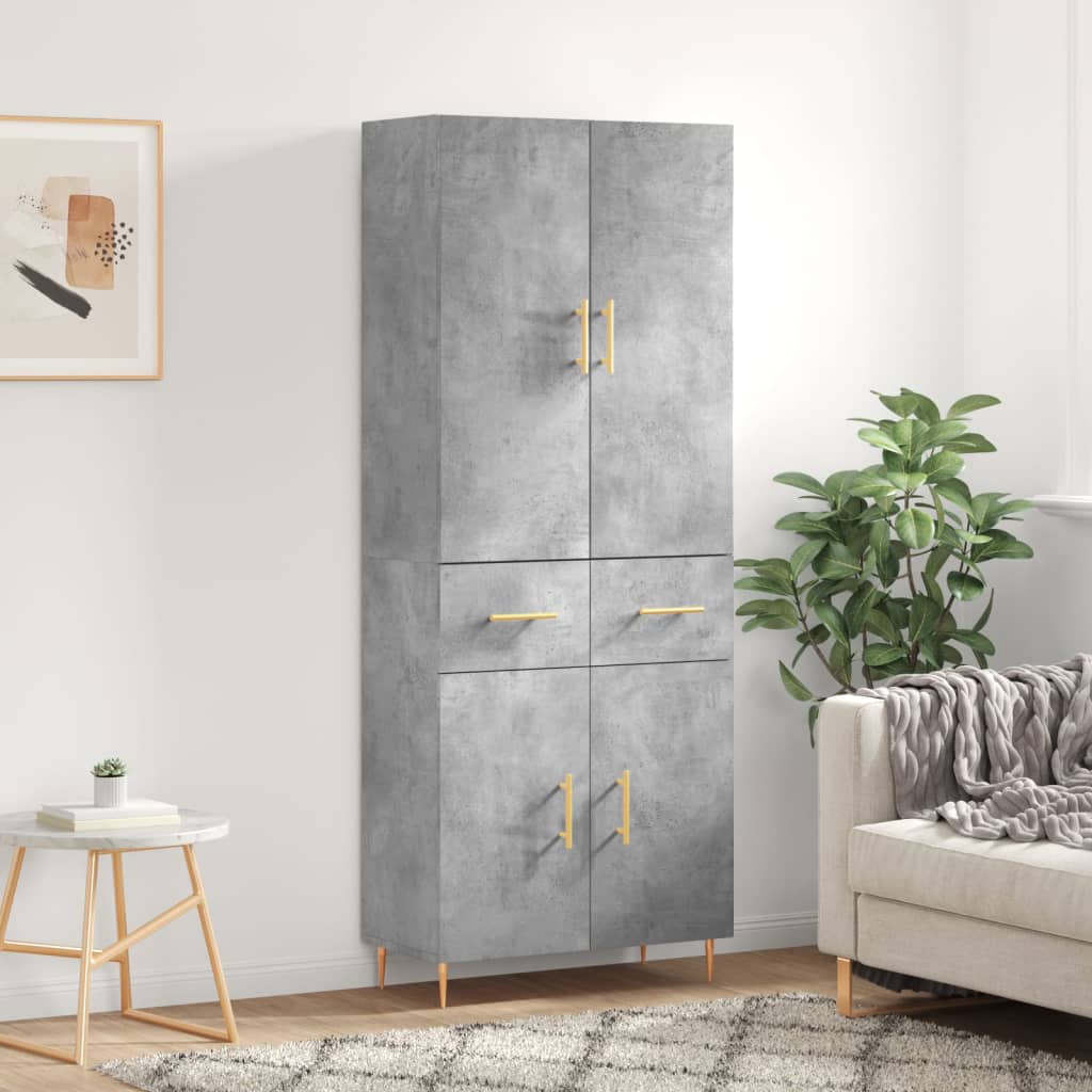 Highboard 69.5x34x180 cm Engineered Wood 2 Doors 2 Drawers Concrete grey