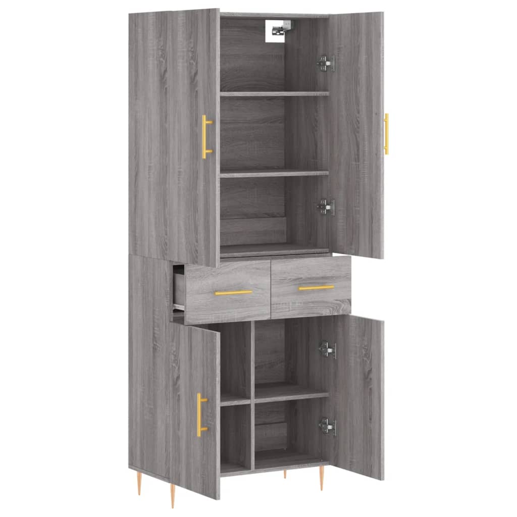 Highboard 69.5x34x180 cm Engineered Wood 2 Doors 2 Drawers Grey sonoma
