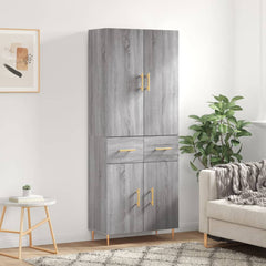 Highboard 69.5x34x180 cm Engineered Wood 2 Doors 2 Drawers Grey sonoma
