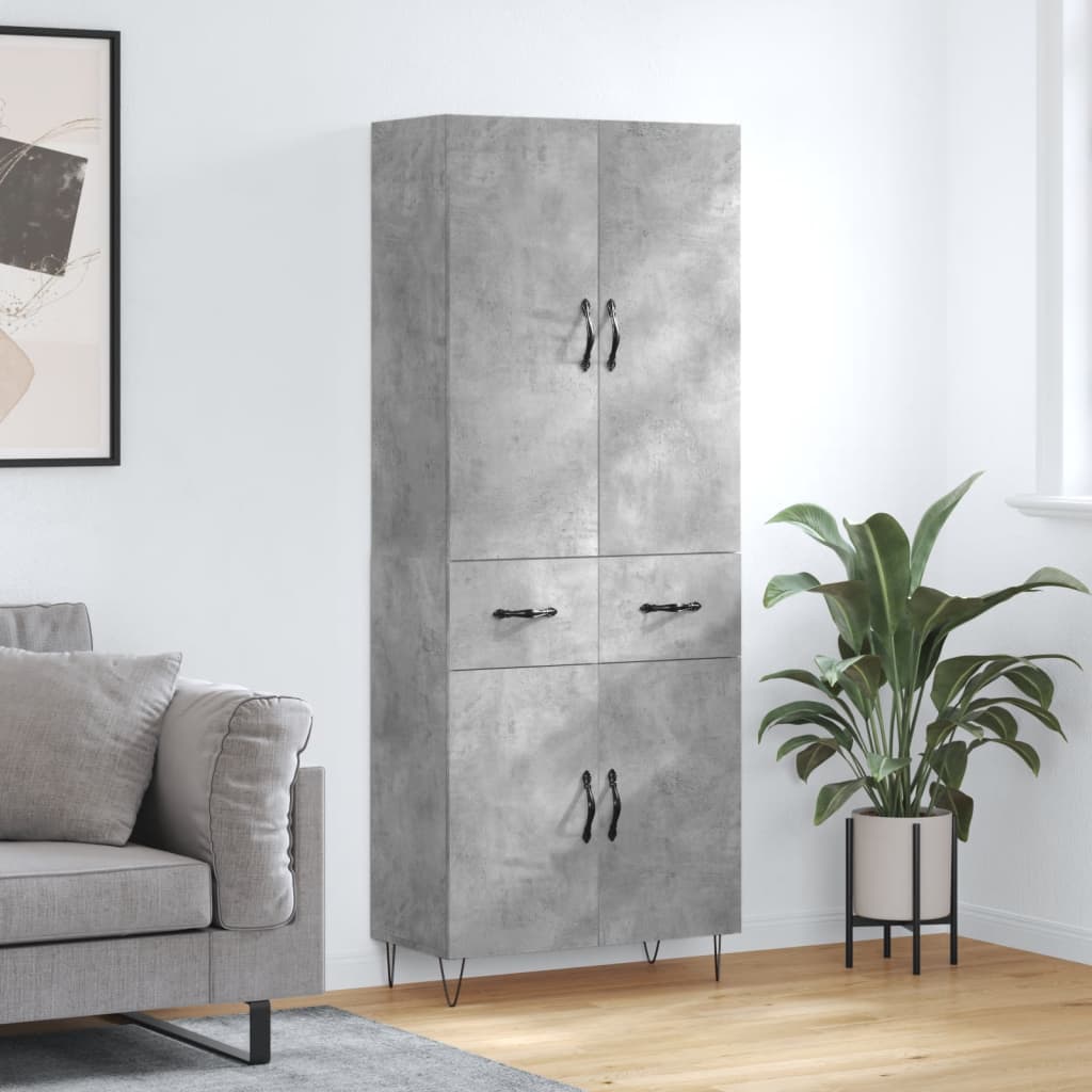 Highboard 69.5x34x180 cm Engineered Wood 2 Doors 2 Drawers Concrete grey