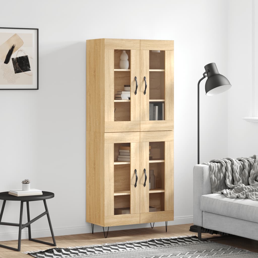 Highboard 69.5x34x180 cm Engineered Wood 2 Glass Doors Sonoma oak