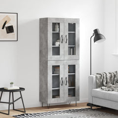 Highboard 69.5x34x180 cm Engineered Wood 2 Glass Doors Concrete grey