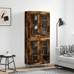 Highboard 69.5x34x180 cm Engineered Wood 2 Glass Doors Smoked oak